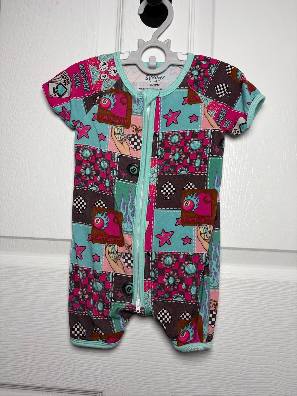 Weiwei Western Carhartt Patchwork Bamboo Shorty Zippy Romper 6-12M